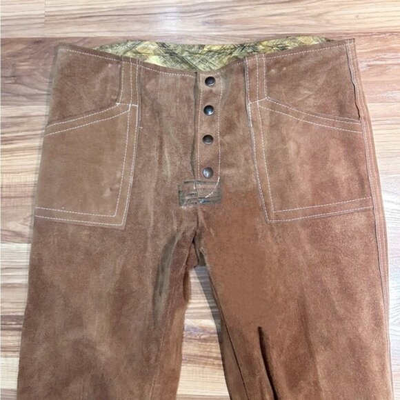 Vintage 60s/70s Suede Leather Disco Hippie Bell Bottom Flare Leg Pants~34x33~ - Picture 2 of 5
